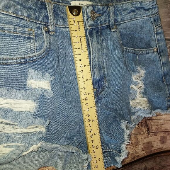 PacSun Blue Distressed Jean Shorts - Picture 8 of 12
